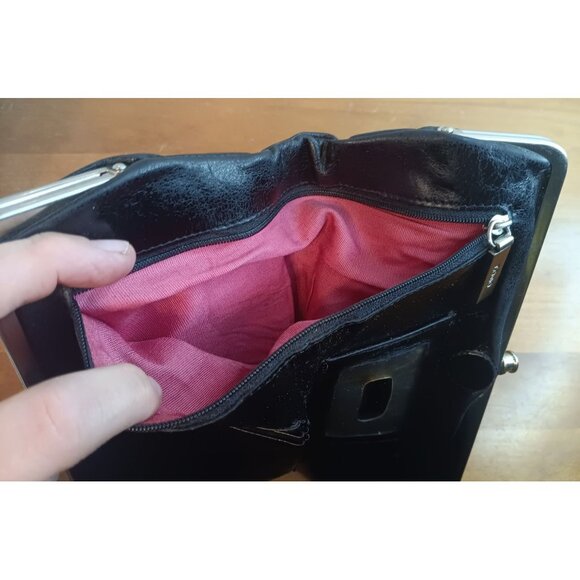 Hobo International Black Leather Wallet Clutch, Kisslock, Double Frame R… - Picture 3 of 5